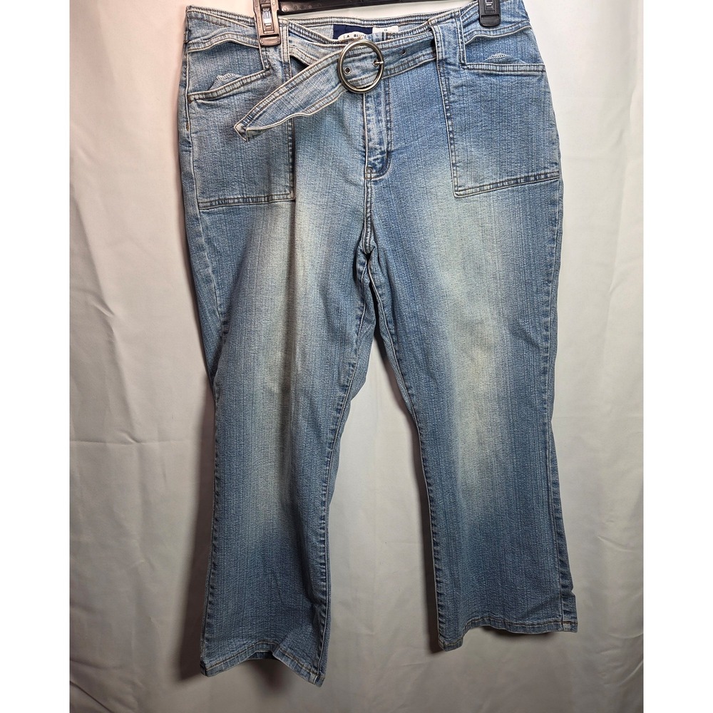 Women's LA Blues Denim Capris Stretch Size 14 Belt Vintage High Rise